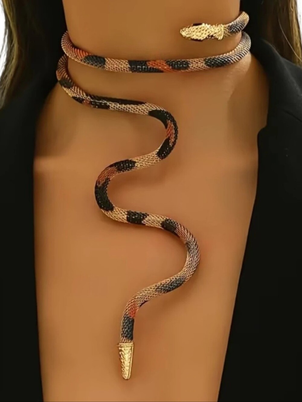 Nwt Gold Copper Iron Wire Graffiti Sticker Winding Snake Necklace 36"